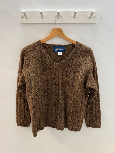 90s Express Bleus Wool V-Neck Tan Sweater Size S