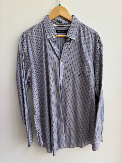 00s Nautica button down blue red pin strip shirt Size XL
