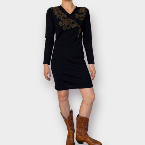 90s Carole Little Black Sweater Dress size M