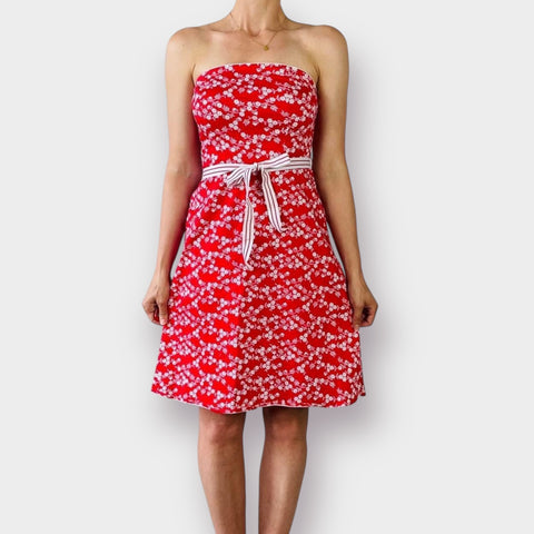 Y2K Faith Heart Passion Red White Strapless Dress Size 7