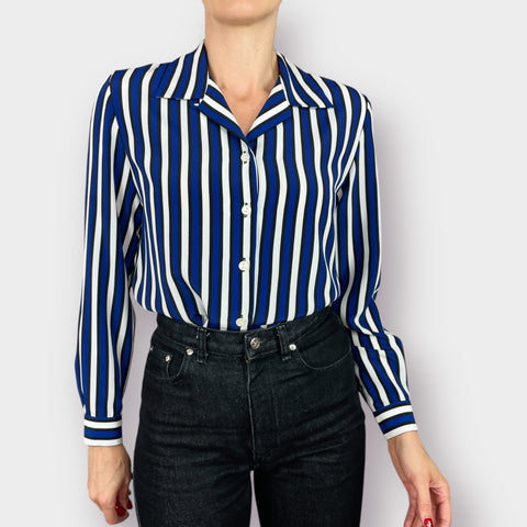 90s Leslie Fay Blue Striped Blouse Size M