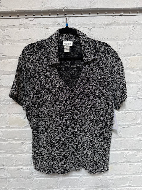 90s Nicola Embroidered Black White Top size 2X