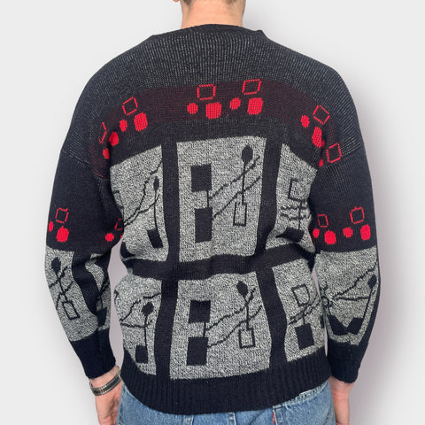 80s Black Gray Red Sweater