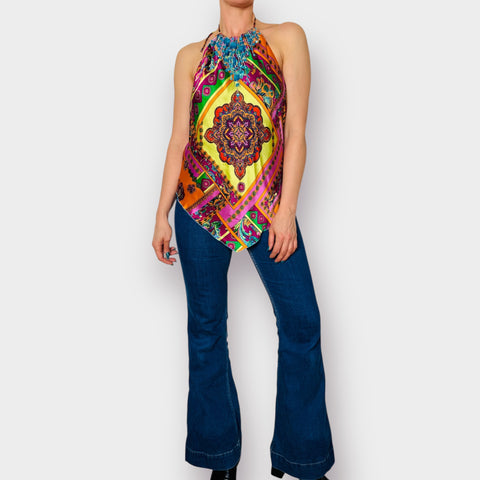 2000s Andrea Behar Silk Jeweled Top Size L
