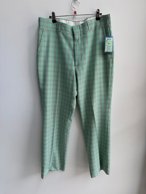 70s Green and Gray Checkered Pants Size 36