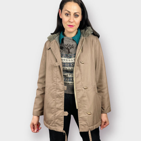 70s Smug Light Brown Coat with Hood Size M