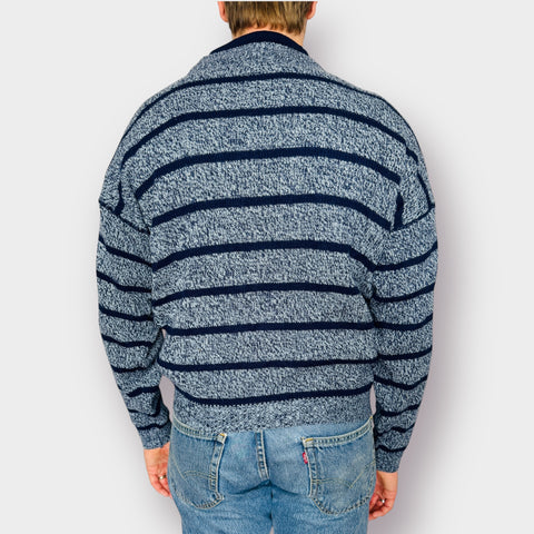 90s I.O.U Quality Clothing Navy Blue Striped Sweater Size L