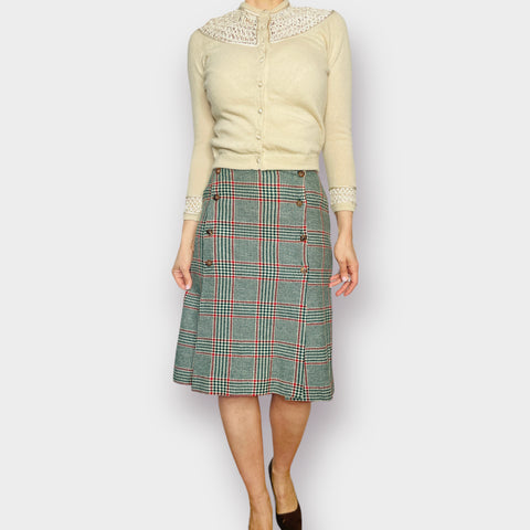 70s Red and Green Wool Plaid Skirt