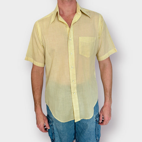 70s Croll & Keck Yellow Striped Button Front Size L