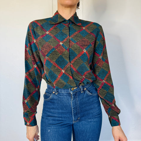 90s Tess Diamond Pattern Blouse Size M