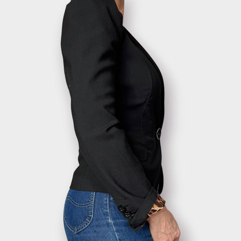 2000s Express Black Blazer with cat print lining Size XS