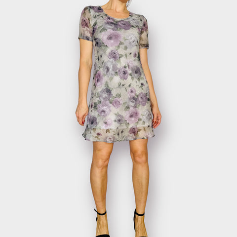 90s Dressbarn Gray and Lavendar Dress Size S