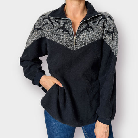 90s Adolfo Quarter Zip Black Knit Top Size L