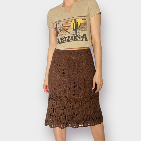 Y2K Bandolino Brown Crochet Midi Skirt
