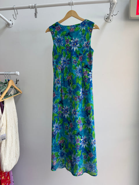 90s Betsy's Things Teal Floral Dress Size M