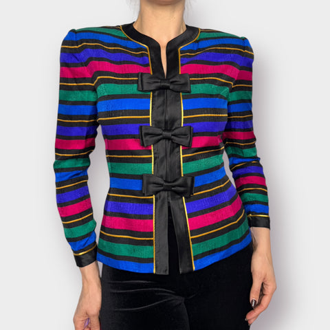 80s Adrianna Papell Striped Blazer with Bows Size S