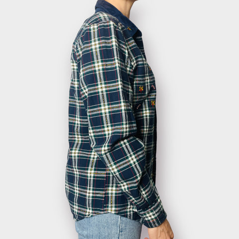 90s Bobbie Brooks Navy Plaid Holiday Button Up Top Size M