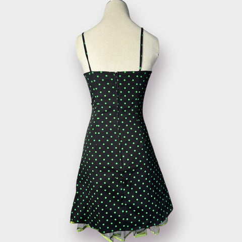 90s Pulse Black Lime Polka Dot Dress Size S