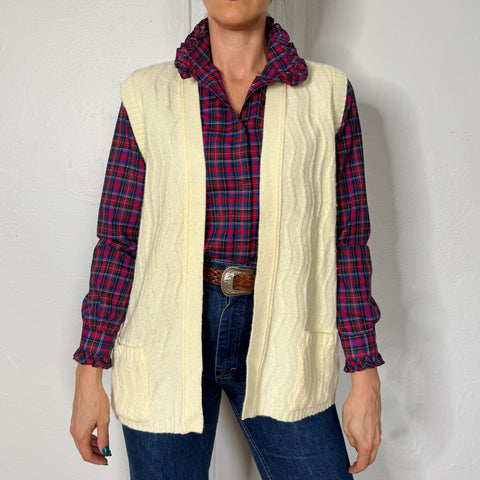 80s Cream Open Tunic Vest Size L