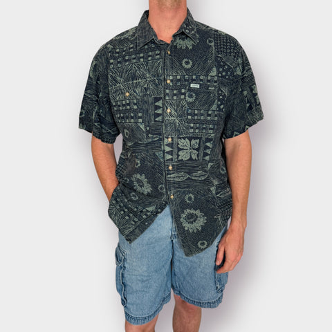 90s Guess Blue Short Sleeve Leaf Print Size XL