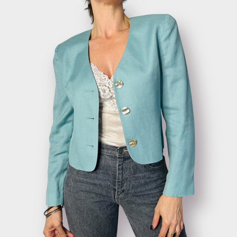 90s David Brooks Sage Blue Crop Blazer Size M