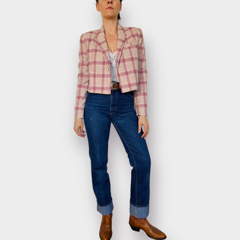 Y2K Worthington Pink Plaid Crop Blazer Size 8