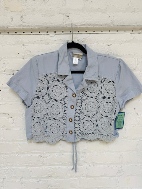 90s Coldwater Creek Blue Crochet Front Crop Size M