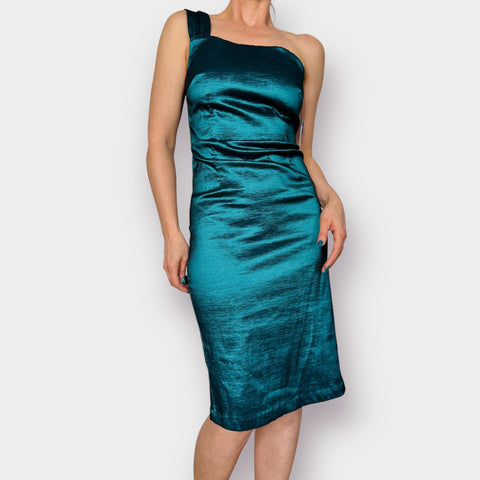 90s Rock Steady Teal One Shoulder Dress Size M