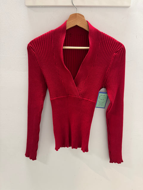 Y2K Red Ribbed Sweater Size M