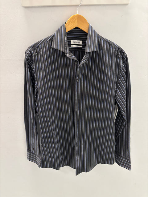 Y2K Calvin Klein Blue Black Striped Shirt Size S