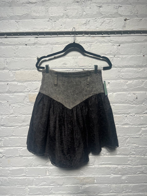 80s Kayo Denim Skirt with Black Lace Size M