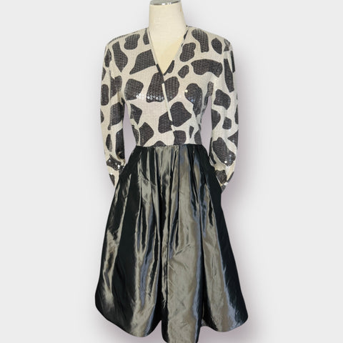 80s Chetta B Silver Sequin Top Cocktail Dress Size XS