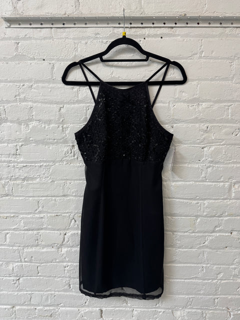 90s De-Laru Black Party Dress with Sequin Top Size M