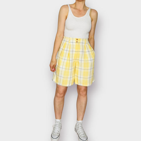 90s The Limited Yellow Navy Window Pane Plaid Shorts Size M