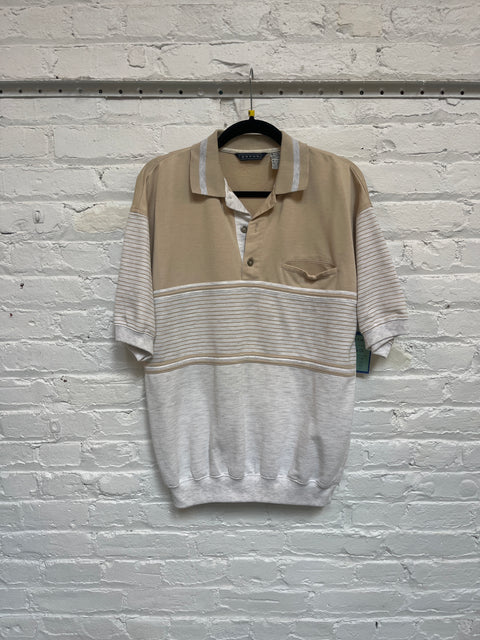 90s Envoy Tan Gray Collared Top Size M