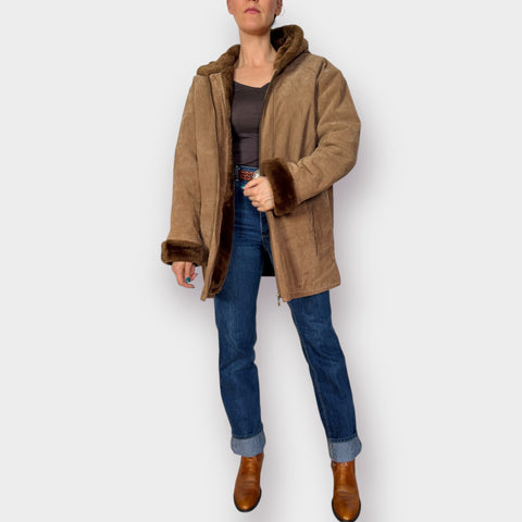 St. John's Bay Suede Faux Fur lined Coat Size L