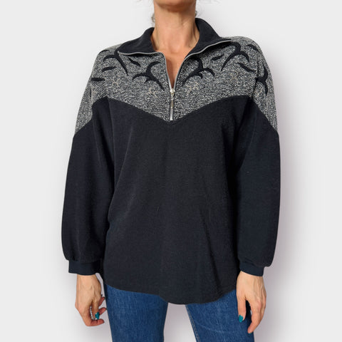 90s Adolfo Quarter Zip Black Knit Top Size L