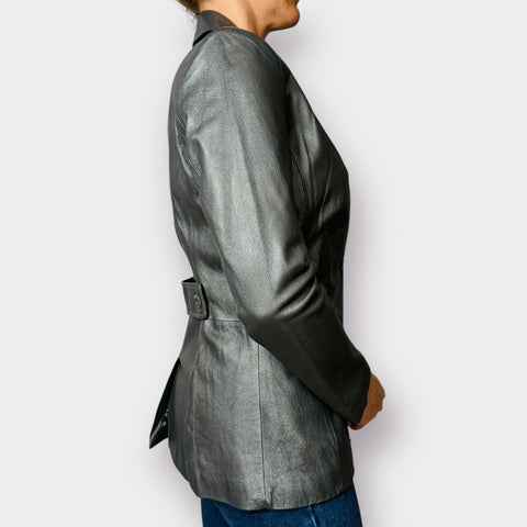Y2K Jerry Lewis Silver Leather Jacket Size XS