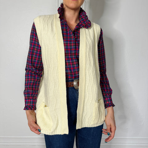 80s Cream Open Tunic Vest Size L