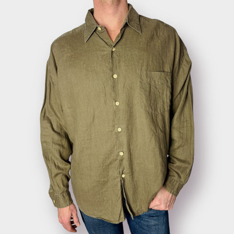 90s Structure Tan Linen Button Up Size XL