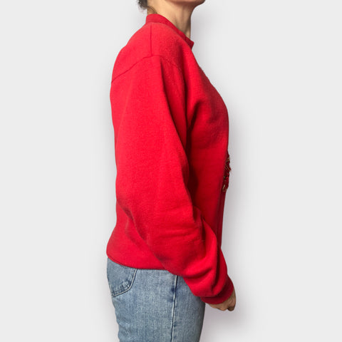 90s Fruit of the Loom Red Crewneck with Cut Out Christmas Tree Size L