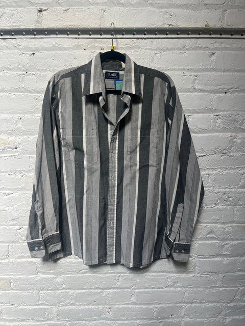 90s Blair Gray Striped Shirt Size M