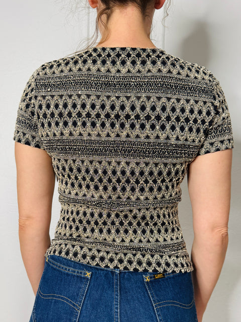 90s Jaipur Black Cream Textured Top Size M