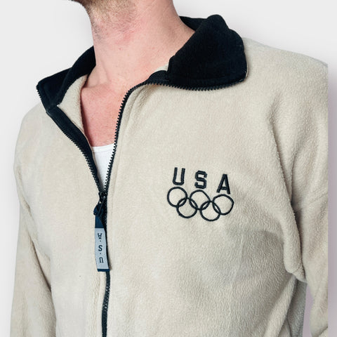 90s USA Tan Olympic Zip Front Fleece
