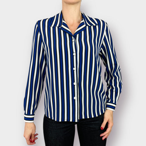 90s Leslie Fay Blue Striped Blouse Size M