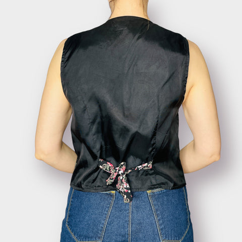 90s 2 X 5 Black Lace Floral Vest