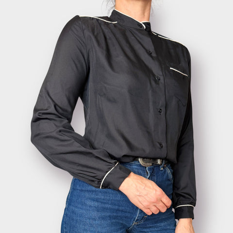 90s Alice Stuart Black Shirt with white edges Size M