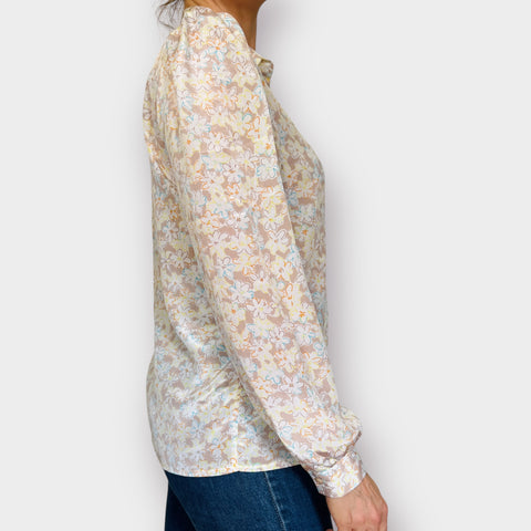80s Peepers white and tan multi color floral blouse Size L