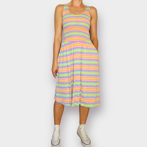 80s Times Up Pastel Rainbow Dress Size XS