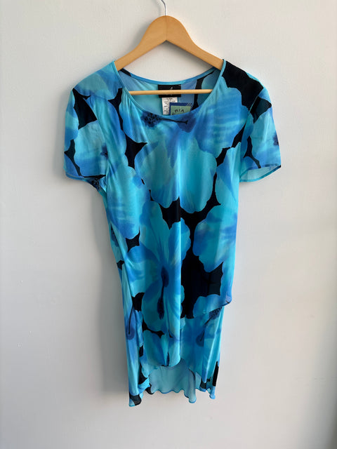 90s positive attitude teal black sheer dress Size L